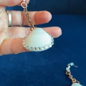Natural Shell Earrings w/ Genuine Swarovski Crystal embellishments, copper chain